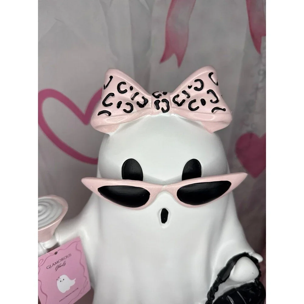 Large Pink Leopard Bow Glamorous Ghost with Martini & Purse